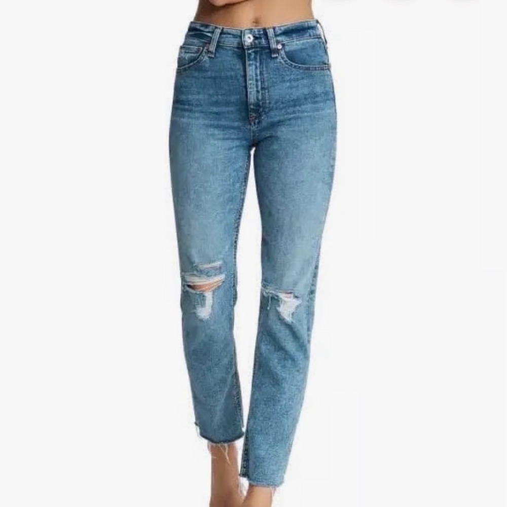 Rag & Bone Nina High Rise Ankle Cigarette Jeans Bloomfield Distressed 25